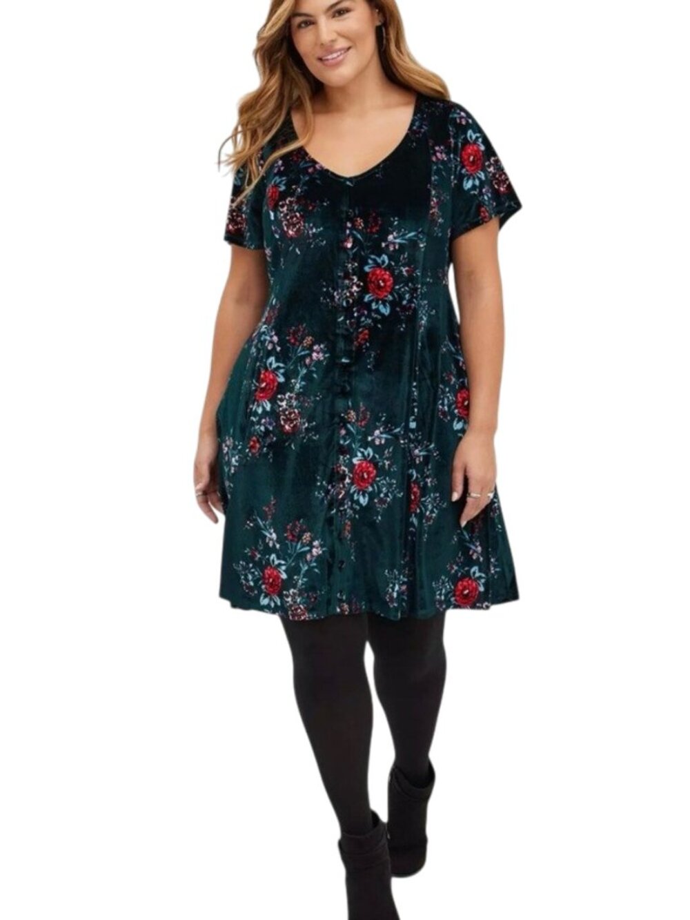 Torrid Velvet Short Sleeve Fit & Flare Button-Front Dress 2 2X Velour